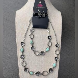 Silver and Green Floral Jewelry Set